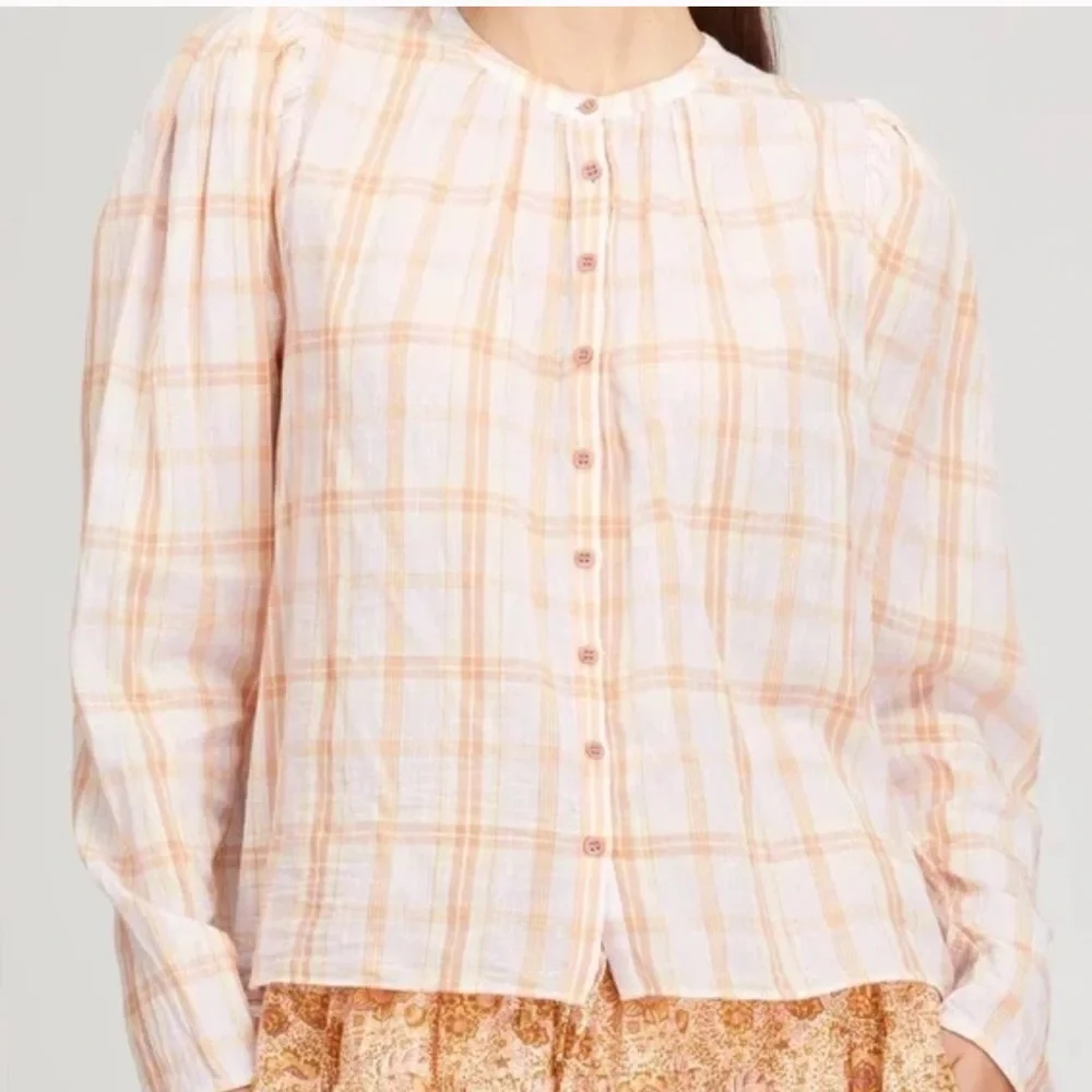 ULLA JOHNSON Nour Blouse Button Down Balloon Sleeve Pink Orange Size 2